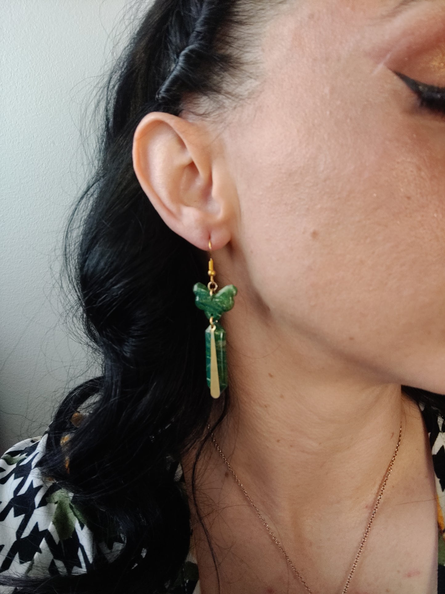 Green & Gold Butterfly Earrings