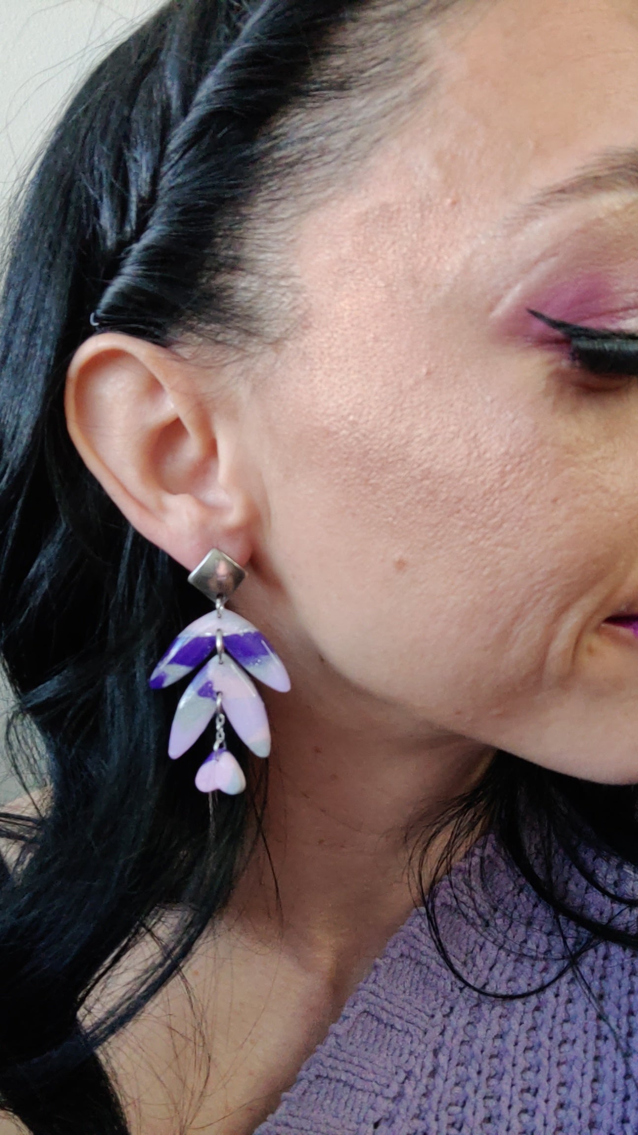 Purple Leaf Flower Earrings