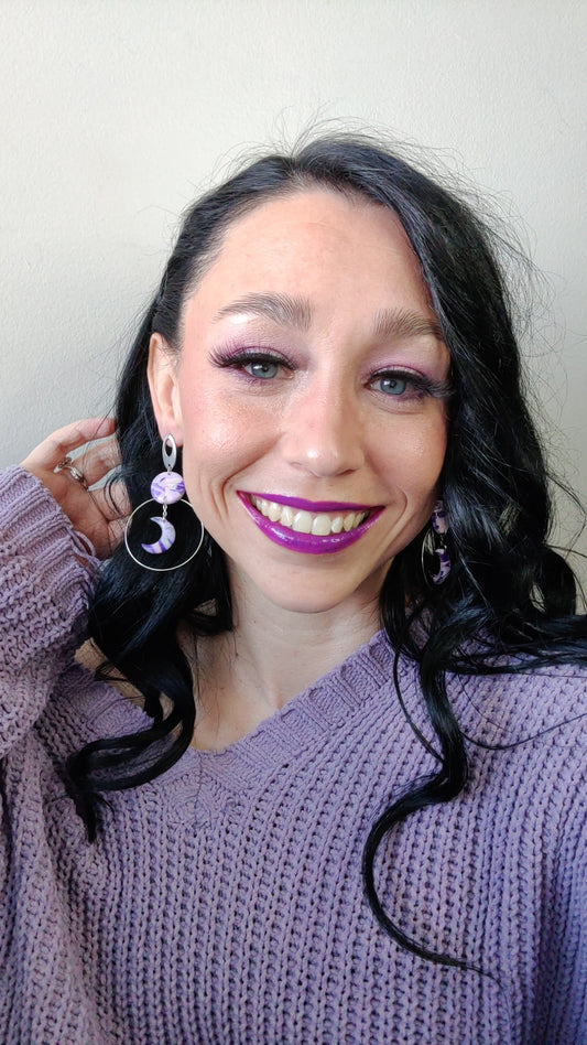 Purple Moon Hoop Earrings